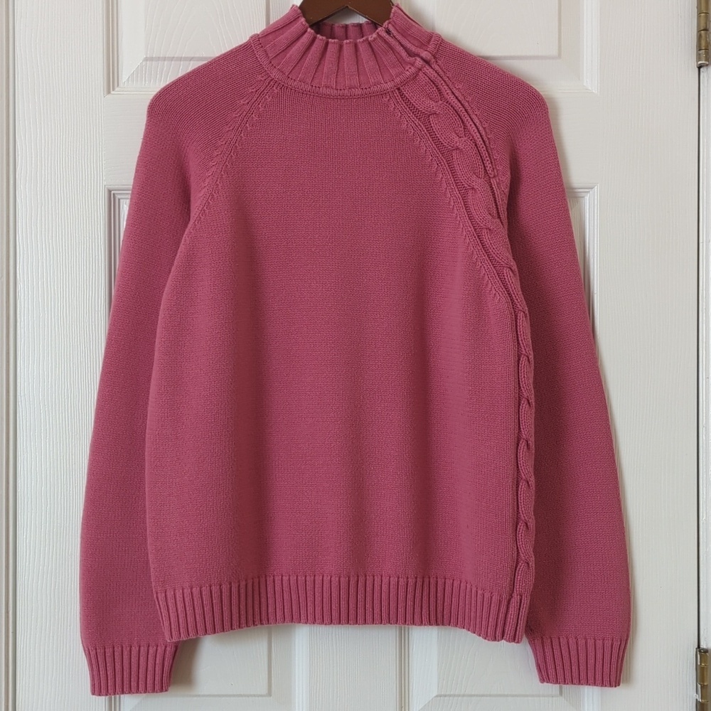 Style & Co. Y2K Vintage Side Cable Knit Shoulder Zip Mock Neck Sweater Pink L